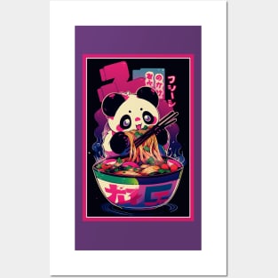 Anime Cute Panda eating Ramen | Cute Anime Panda Kawaii Design Posters and Art